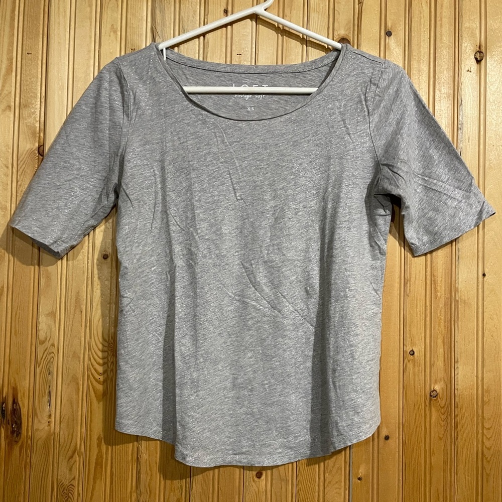 Loft vintage soft women tee. Gray with silver shimmer. Size XS.